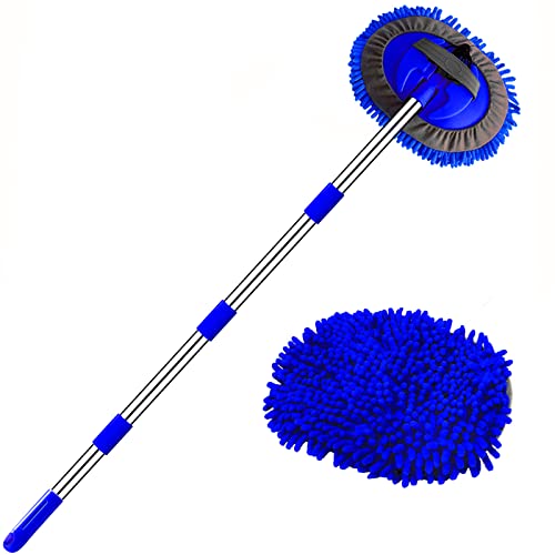 WillingHeart 160㎝ 洗車 モップ 長い 柄付き 洗車用モップ 伸縮タイプ マイクロファイバー 洗車モップ ボディ用 180度回転 車 モップ 柔らかい 取り外し 洗車ブラシ トラック用 SUV 自動車 バイク 屋根 部屋 車内清掃 洗車グッズ 車 埃取り 傷防止 スポンジ